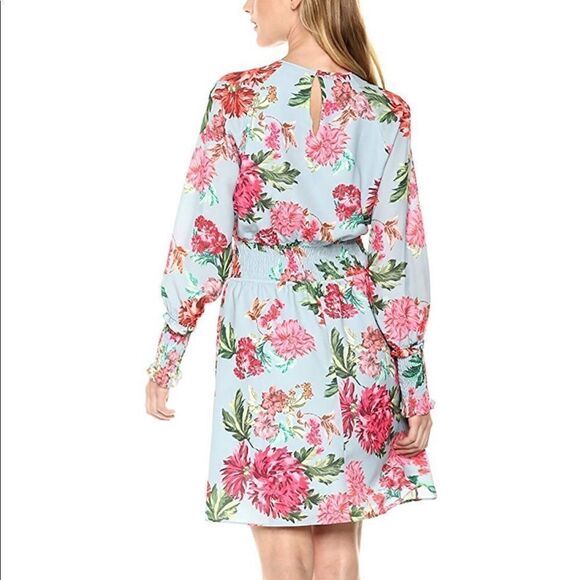 NWT Ella Moon Standard Smocked Waist Long Sleeve Blue Pink Floral Print Dress - Picture 3 of 8